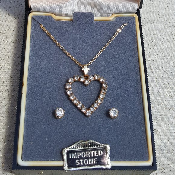 Vintage Jewelry - ⭐Vintage Czech glass Rhinestone heart necklace